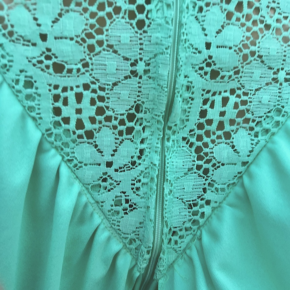 1970s Long Mint Green Prom Polyester Maxi Dress Size M / L - Picture 8 of 9